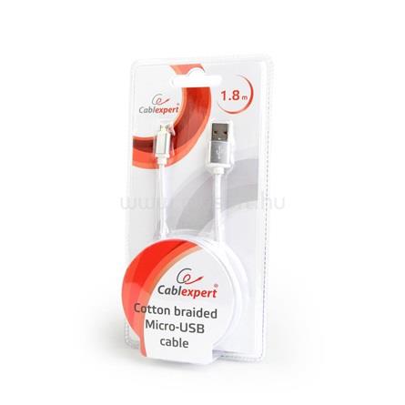 GEMBIRD USB-A 2.0 -> USB-B 2.0 micro M/M adatkábel 1.8m ezüst szövet birítás