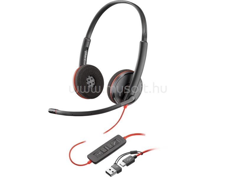 HP Poly Blackwire 3220 sztereó USB-C headset + USB-C/USB-A-adapter