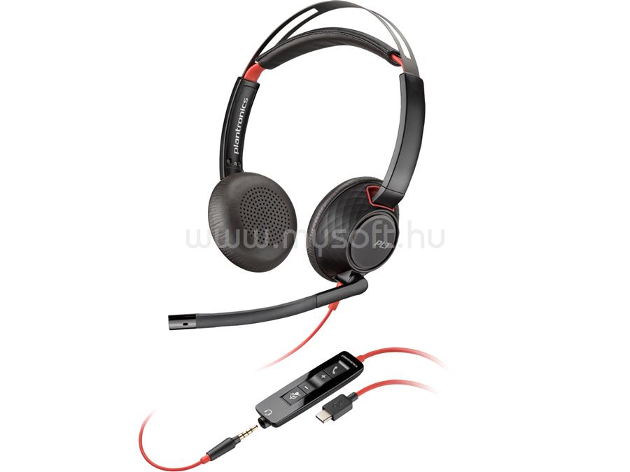 HP Poly Blackwire 5220 sztereó USB-C headset + 3,5 mm-es csatlakozó + USB-C/USB-A-adapter