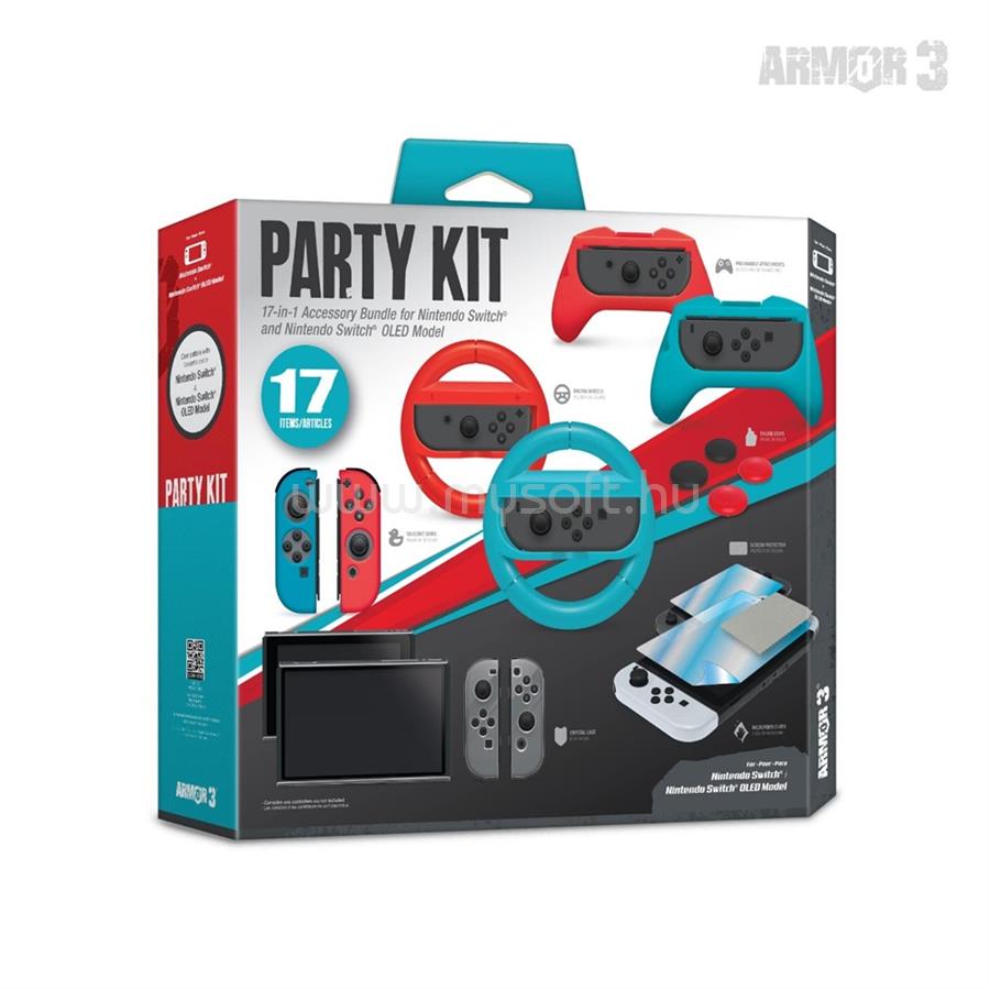 HYPERKIN ARMOR3 Nintendo Switch/OLED Party csomag (Üvegfólia + Thumb Grips + Szilikon tokok)