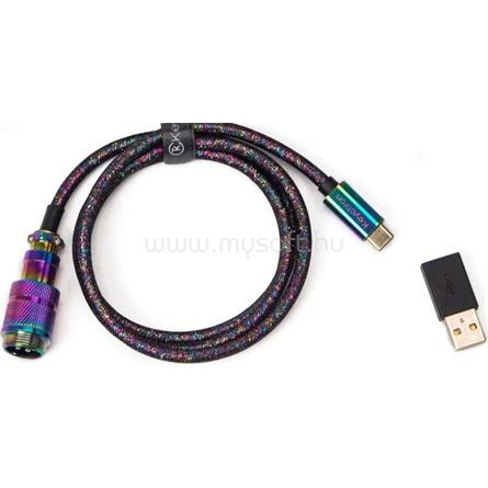 KEYCHRON Premium Coiled Aviator Colorful USB-C M/M adatkábel 0.9m fekete (+USB-C - USB-A adapter)