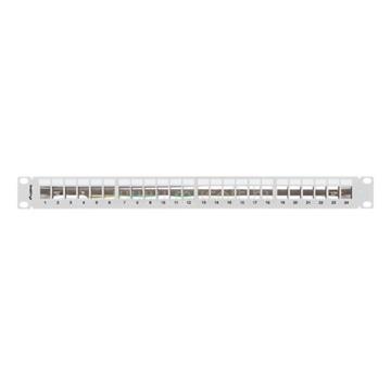 LANBERG Üres patch panel 24 port 1U 19" FTP, árnyékolt, tehermentesítővel, szürke