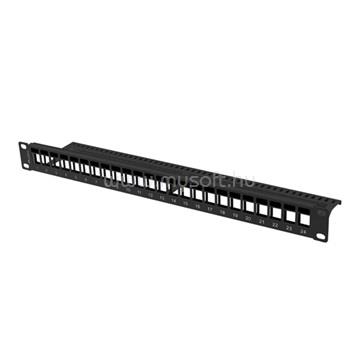 LANBERG Üres patch panel 24 port 1U 19" tehermentesítővel, fekete