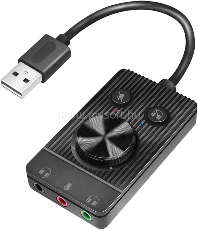 LOGILINK USB 2.0 audio adapter hangerőszabályzóval, 3x 3,5 mm/F, fekete