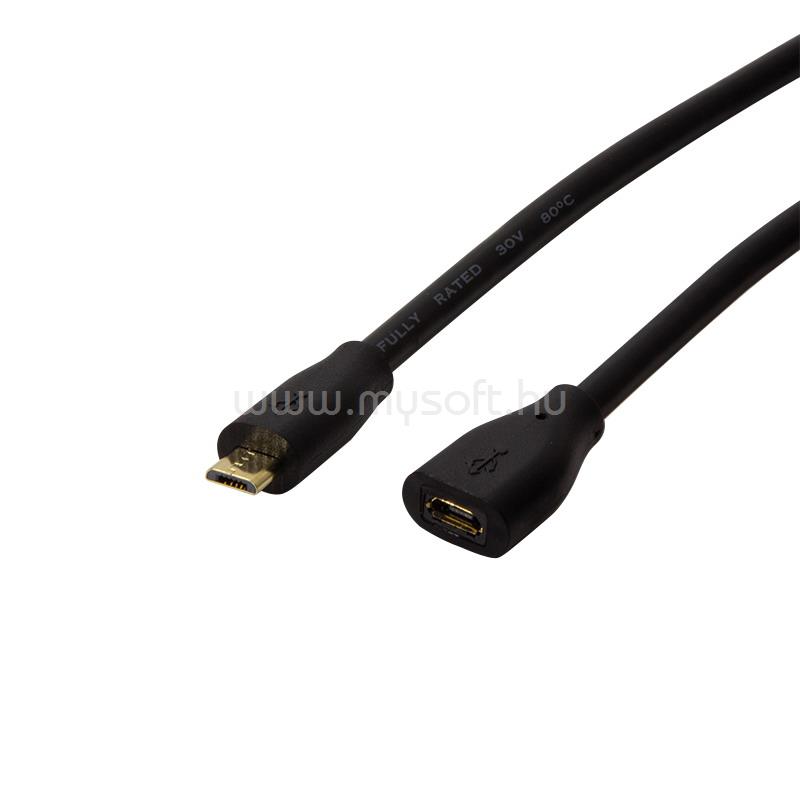 LOGILINK USB 2.0 kábel, Micro-USB/M - Micro-USB/F, fekete, 0,5 m