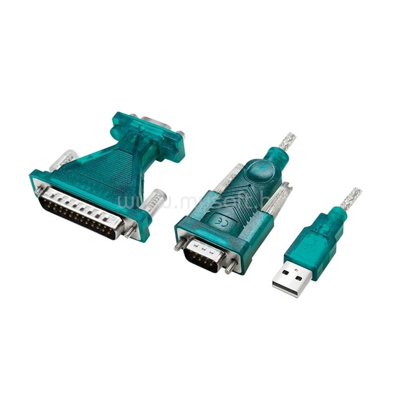LOGILINK USB 2.0 kábel, USB-A/M - DB9/M + DB25/M (RS232), Win 11, 1,3 m