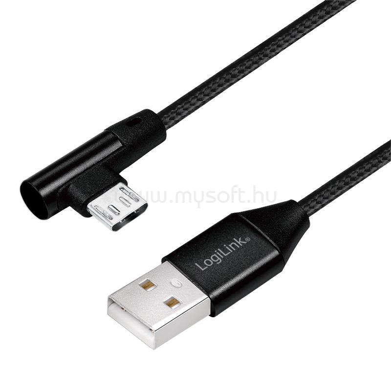 LOGILINK USB 2.0 kábel, USB-A/M - Micro-USB/M (90 ), szövet, fém, 1 m