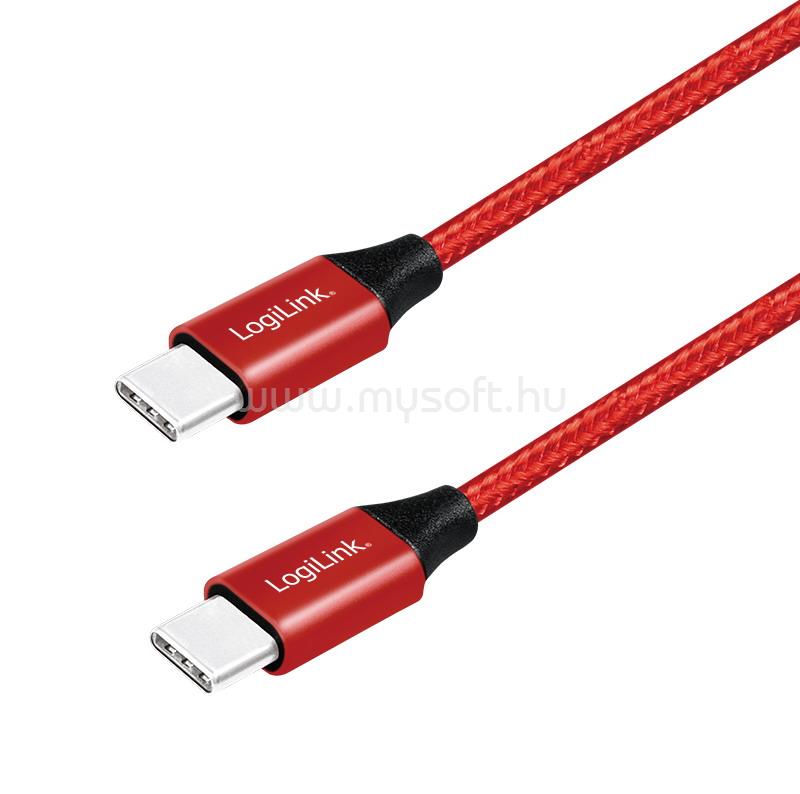 LOGILINK USB 2.0 Type-C kábel, C/M-C/M, fém, szövet, 0,3 m