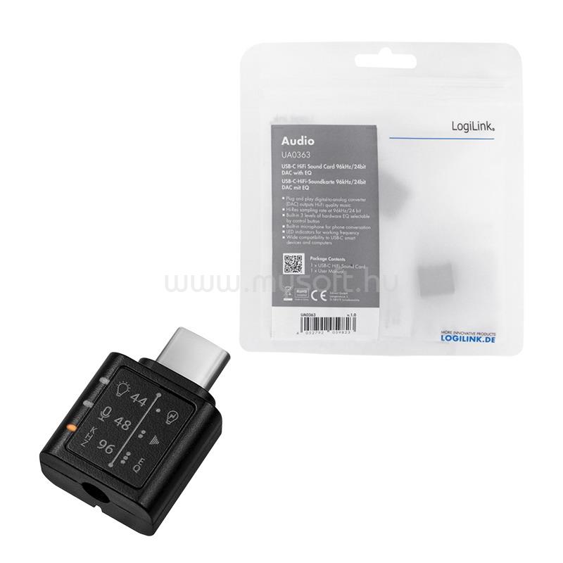 LOGILINK USB 3.2 audioadapter EQ-val, USB-C/M 3,5 mm/F-ig, fekete