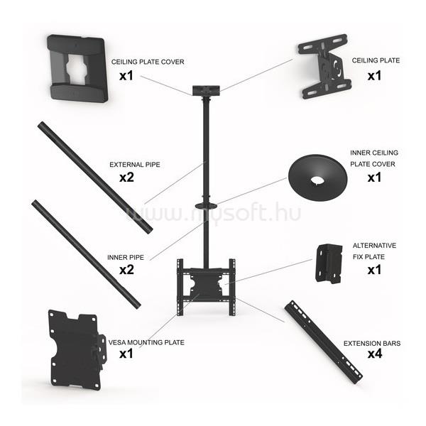 MULTIBRACKETS Medium Single 3000 mennyezeti konzol, 32-55", fekete