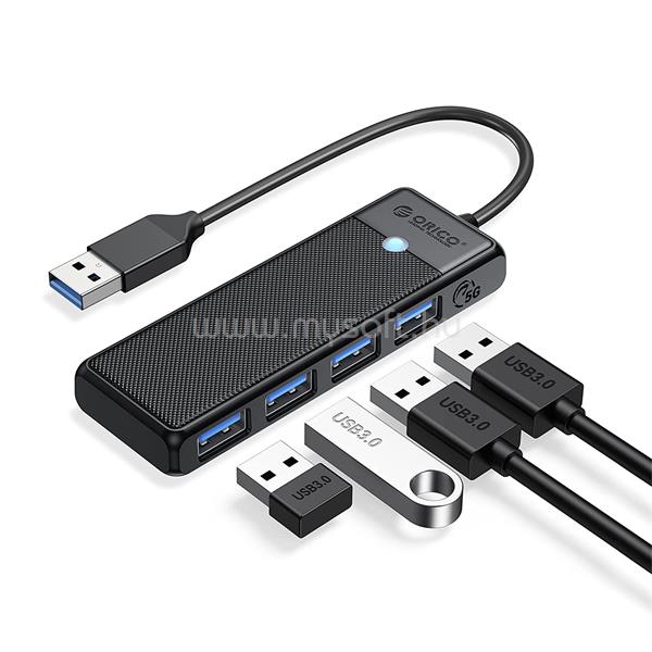 ORICO USB3.0 Hub - PAPW4A-U3-015-BK (4 port, Bemenet: USB-A, Kimenet: 4xUSB-A3.0, fekete)