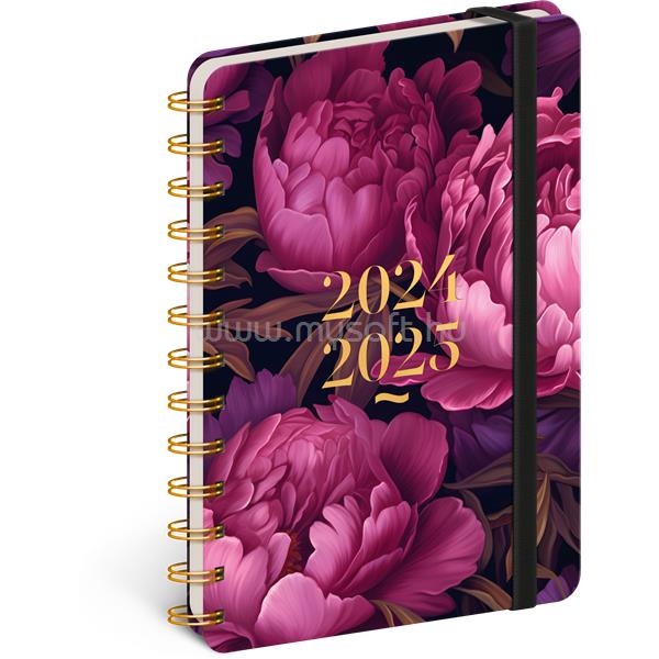 REALSYSTEM Petito Purple Flowers 2024/2025 13×18cm 18 hónapos spirálos naptár