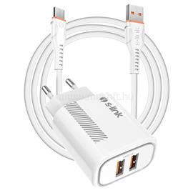 S-LINK Hálózati töltő - SL-EC50 (2xUSB, 5V/2.4A, 12W, Gyorstöltés, Micro-USB 100cm adat+töltőkábel, fehér) S-LINK_35312 small