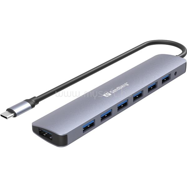 SANDBERG USB-C to 7 x USB 3.0 Hub (Bemenet: USB-C, Kimenet: 7x USB-A 3.0, 18cm, ezüst)