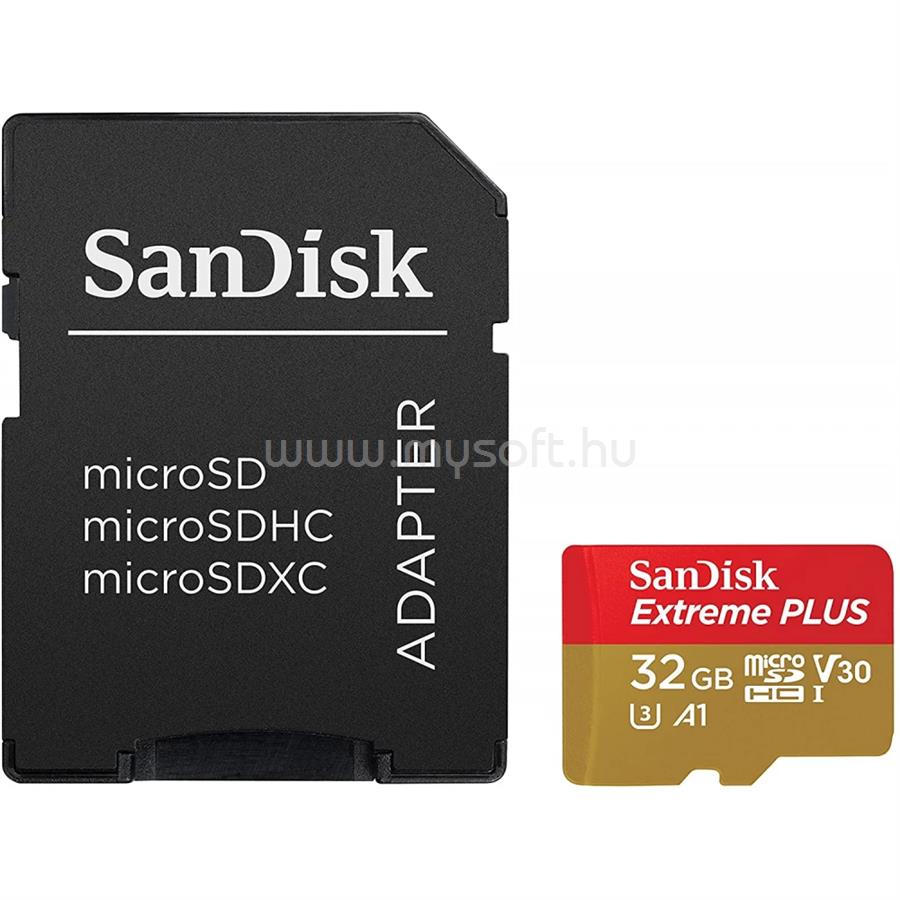 SANDISK EXTREME PLUS MICROSDHC 32GB UHS-I U3 A1 V30 + SD ADAPTER memóriakártya