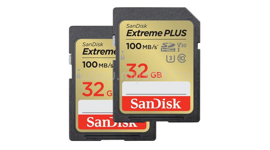 SANDISK EXTREME PLUS SDHC 32GB 2-PACK 100MB/S 60MB/S Class10 UHS-I U3 V30 memóriakártya