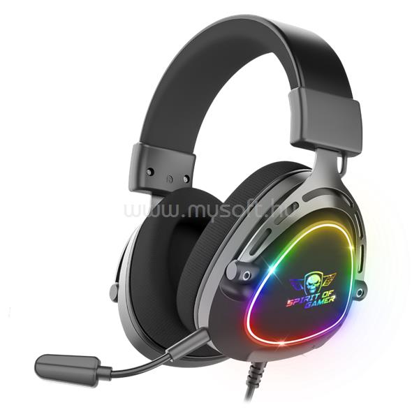 SPIRIT OF GAMER ELITE H40 vezetékes gamer headset (MultiPlatform, RGB, 3.5mm Jack, mikrofon, hangerőszabályzó, nagy-párnás, fekete)