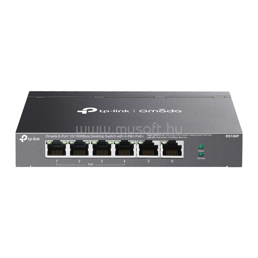 TP-LINK DS106P Switch 6x100Mbps(4xPOE+) Fémházas (Omada)