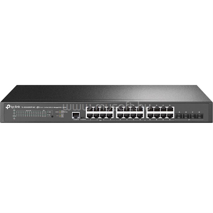 TP-LINK TL-SG3428XPP-M2 Switch 24x2.5Gbps + 4x10GE SFP+ Layer2 menedzselhető rackes