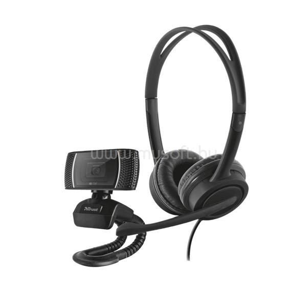 TRUST 24036 Doba 2in1 home office szett - vezetékes headset + webkamera (fekete)