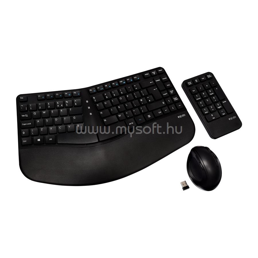V7 CKW400IT ERGONOMIC COMBO vezeték nélküli billentyűzet + egér + keypad IT (fekete)