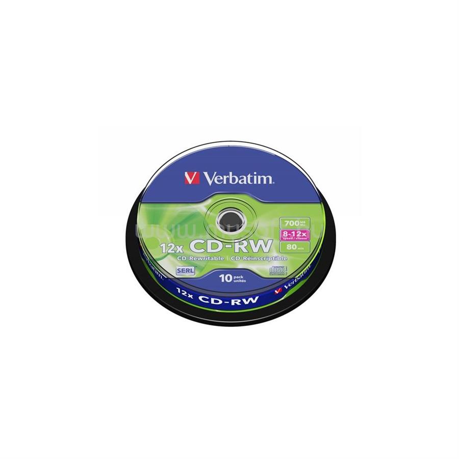 VERBATIM CD-RW lemez, újraírható, SERL, 700MB, 8-10x, 10 db, hengeren