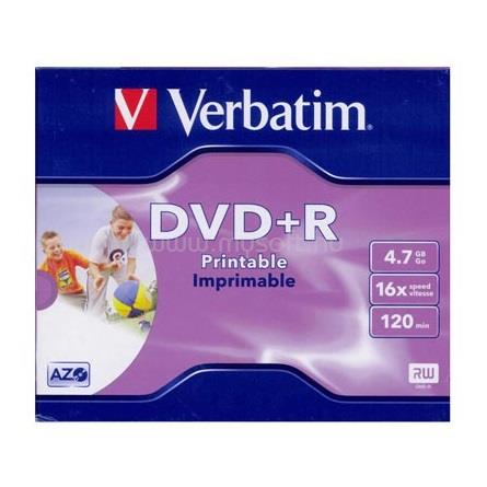 VERBATIM DVD+R írható DVD lemez 4,7GB matt nyomtatható normál tok