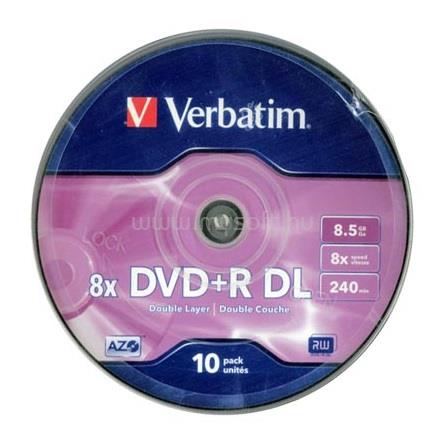 VERBATIM DVD+R írható két rétegű DVD lemez 8,5GB 10db hengeres