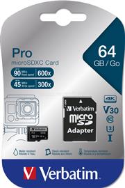 VERBATIM Pro 64 GB Class 10/UHS-I (U3) microSDXC with adapter VERBATIM_47042 small