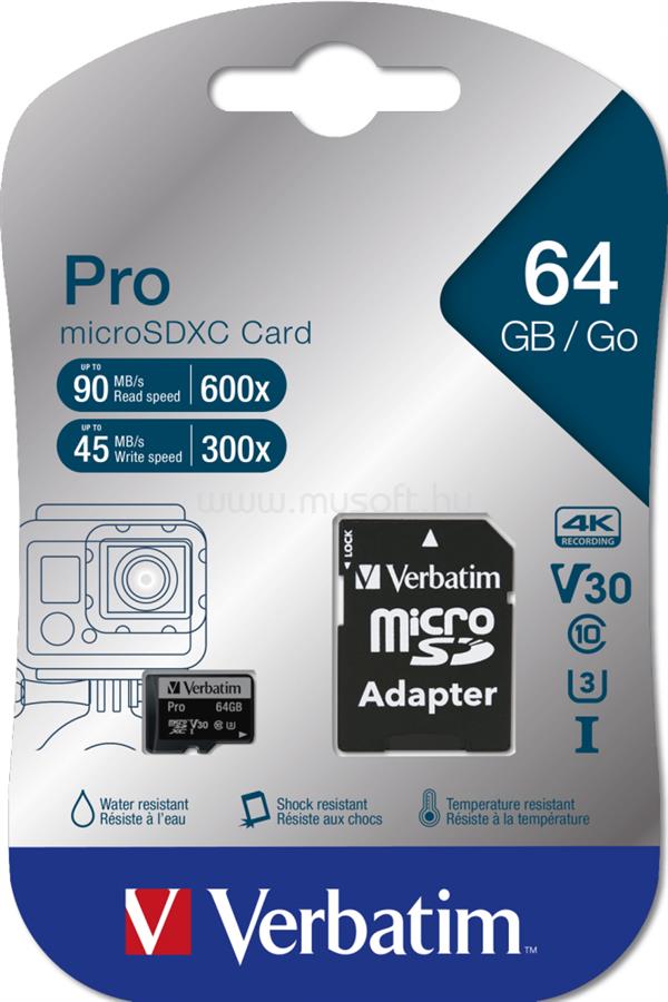 VERBATIM Pro 64 GB Class 10/UHS-I (U3) microSDXC with adapter